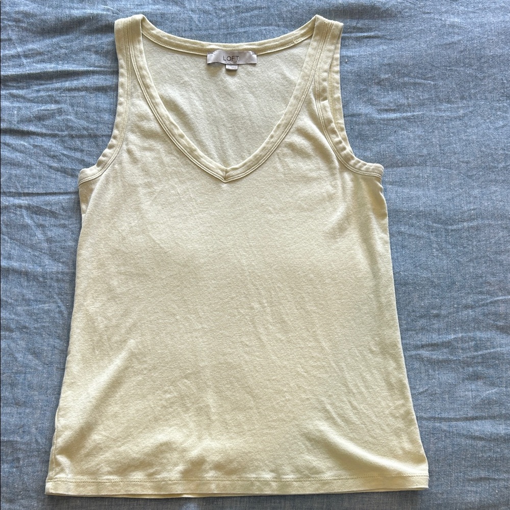 LOFT Light Cream V-Neck Tank Top